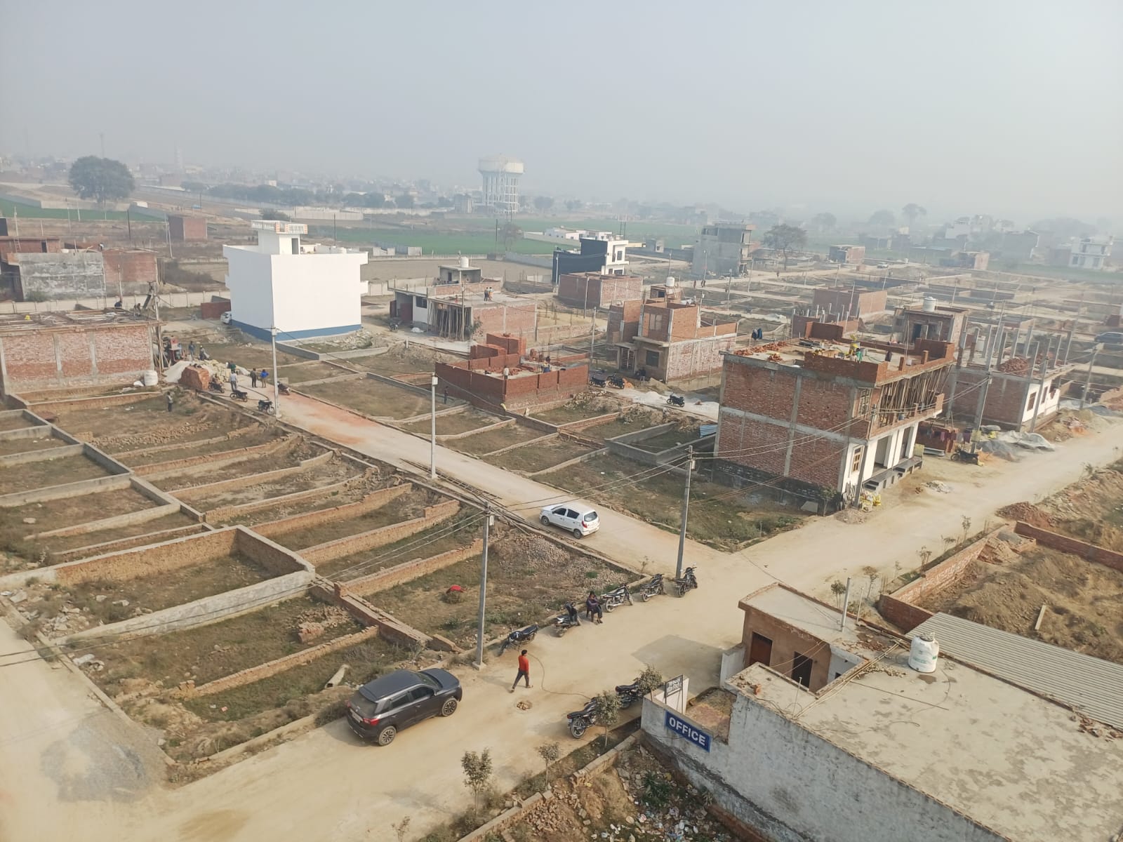 Aerial view showing construction progress